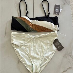 Nwt Vince Camuto Colorblock Ivory Black Bikini Set